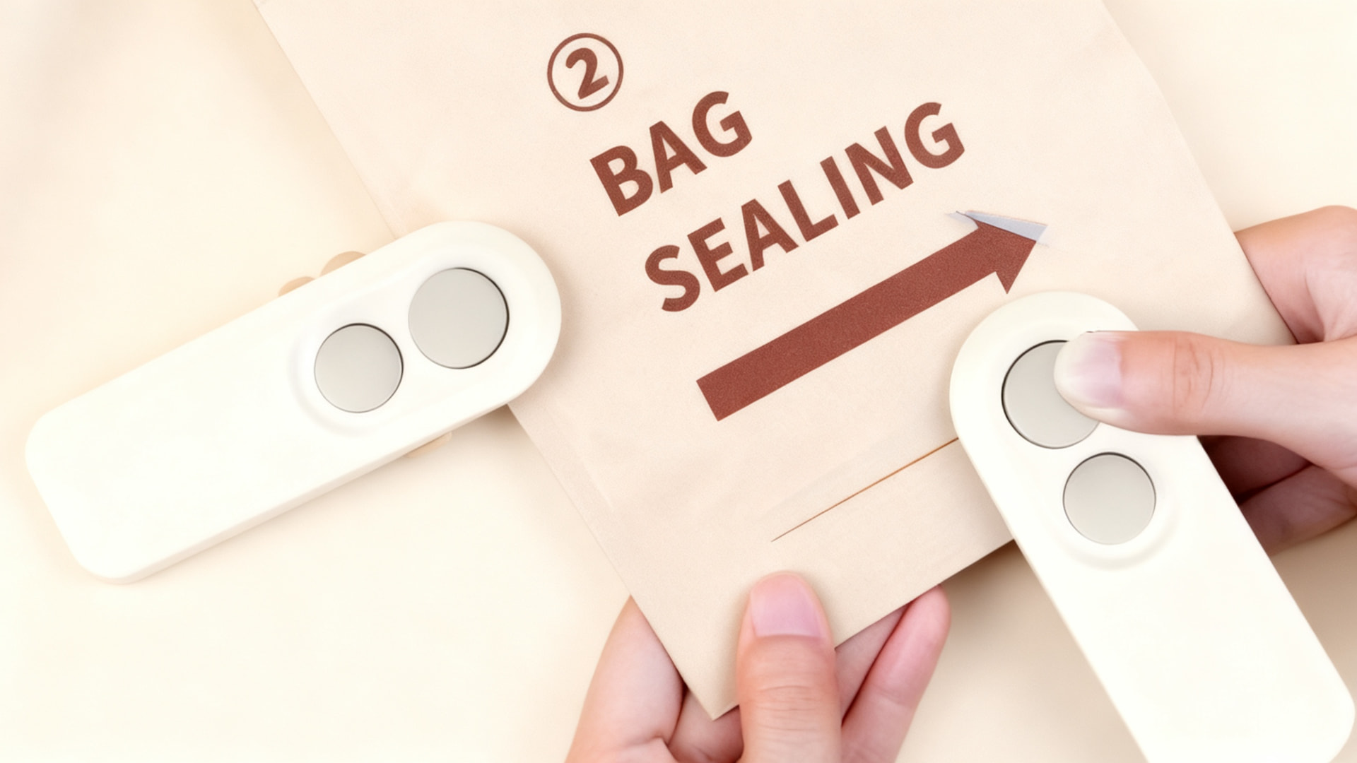 Hands using the Portable Sealing Machine to seal an open snack packet